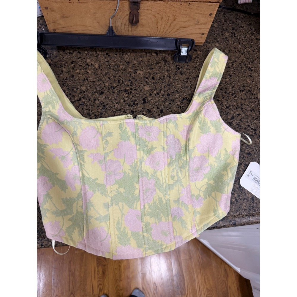 NWTAltar'd State Floral Corset Top NWT Yellow Pink Jacquard Boned Bodice Small